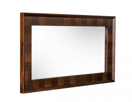 32" Dark Brown Solid Wood Framed Accent Mirror