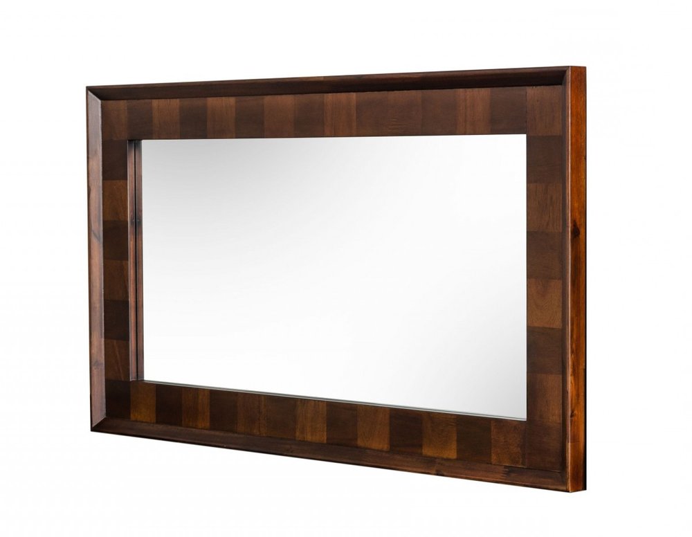 32" Dark Brown Solid Wood Framed Accent Mirror