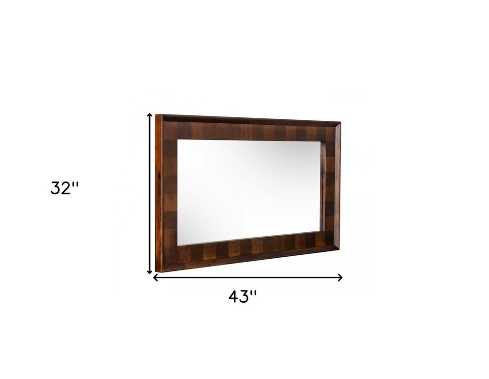 32" Dark Brown Solid Wood Framed Accent Mirror