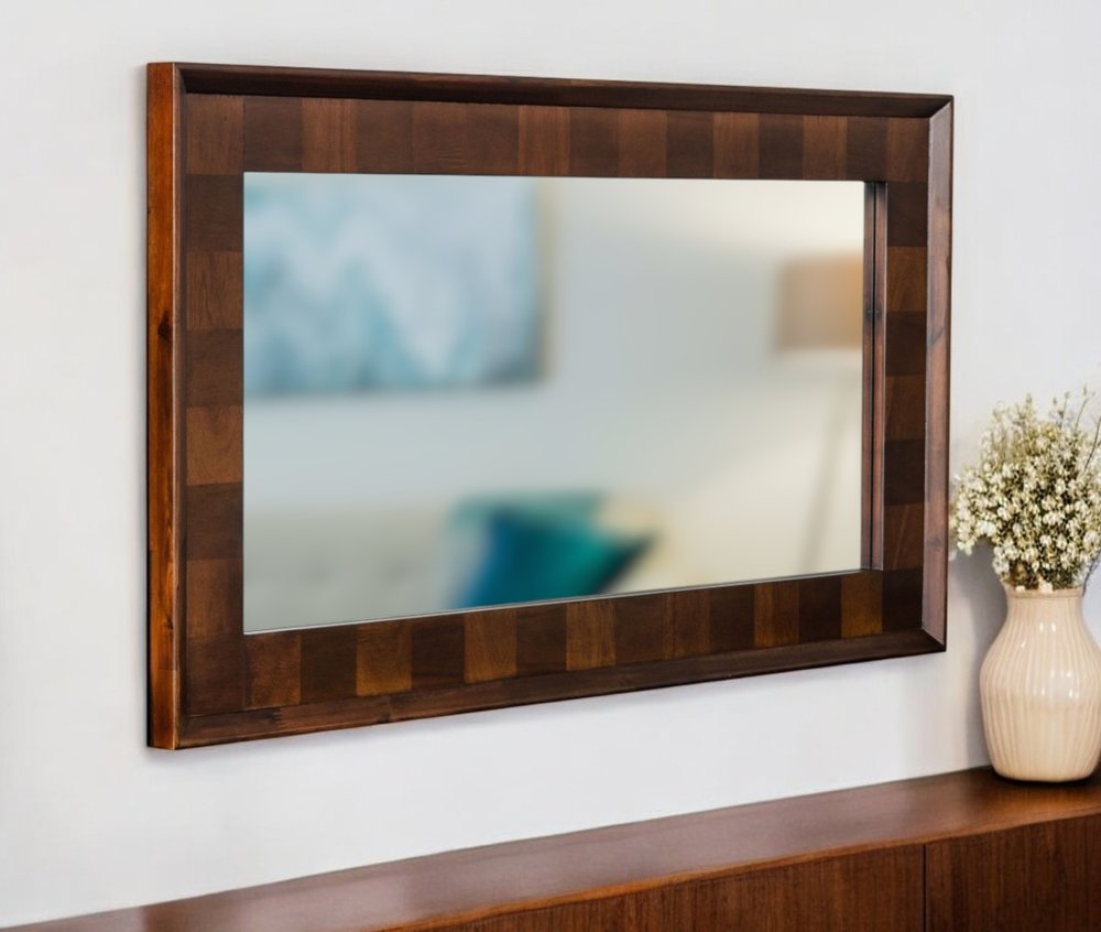 32" Dark Brown Solid Wood Framed Accent Mirror