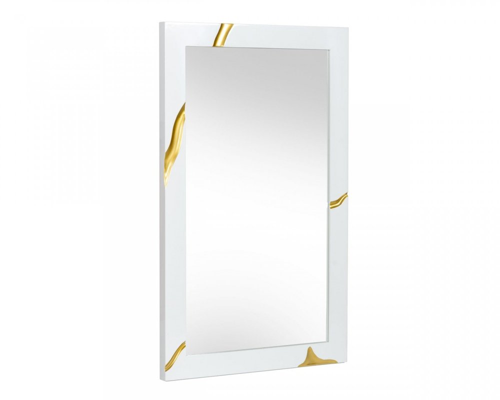 35" Gold and White Wood Framed Accent Mirror