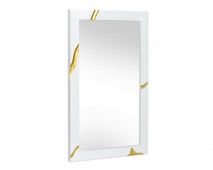 35" Gold and White Wood Framed Accent Mirror