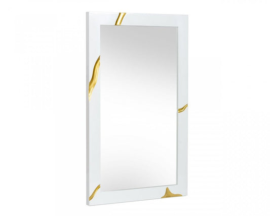 35" Gold and White Wood Framed Accent Mirror