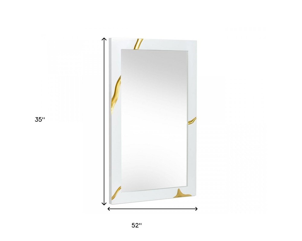 35" Gold and White Wood Framed Accent Mirror
