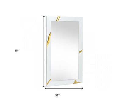 35" Gold and White Wood Framed Accent Mirror