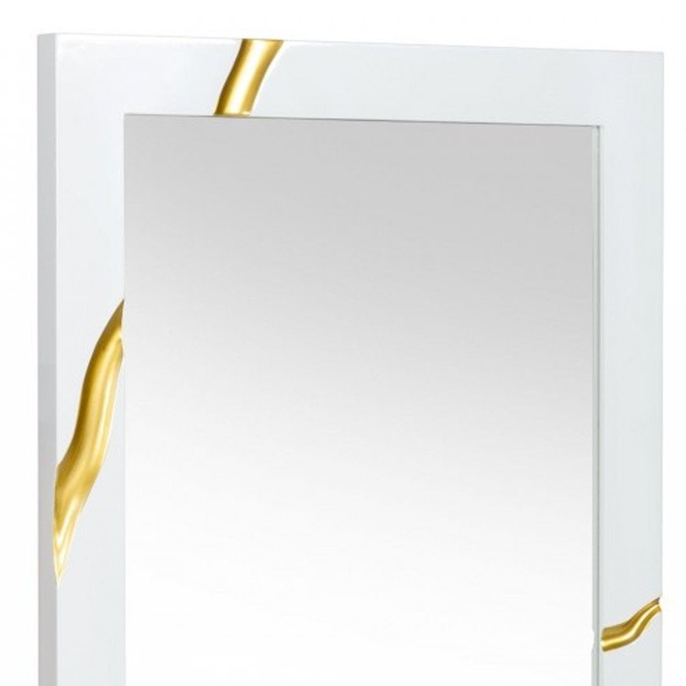 35" Gold and White Wood Framed Accent Mirror