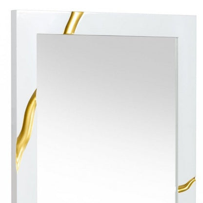 35" Gold and White Wood Framed Accent Mirror