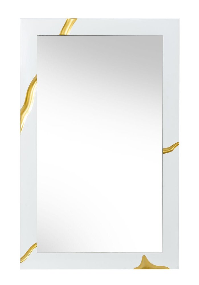 35" Gold and White Wood Framed Accent Mirror