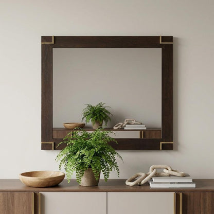 33" Brown and Gold Wood Framed Accent Mirror