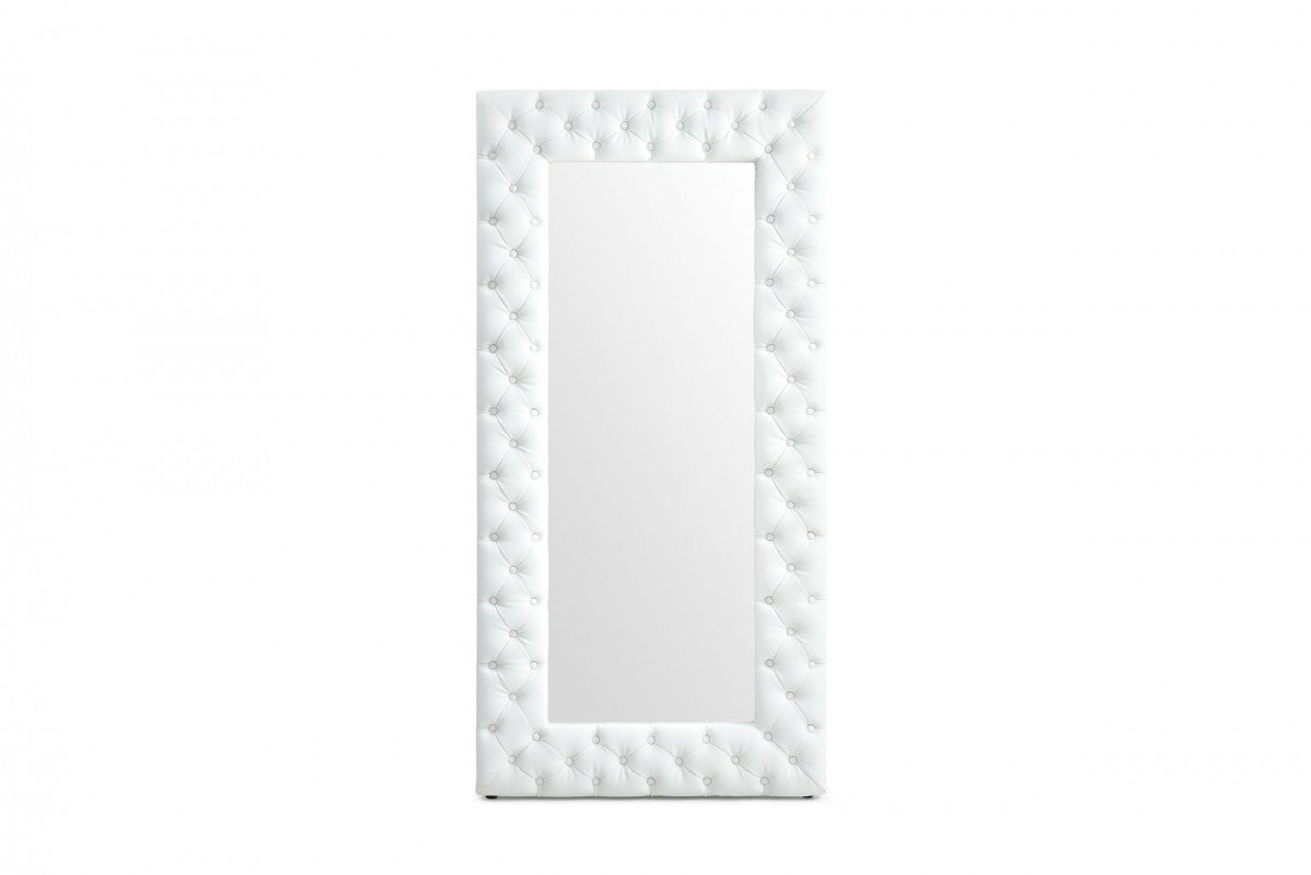 80" White Faux Leather Framed Leaning Accent Mirror
