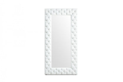 80" White Faux Leather Framed Leaning Accent Mirror