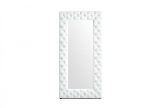 80" White Faux Leather Framed Leaning Accent Mirror