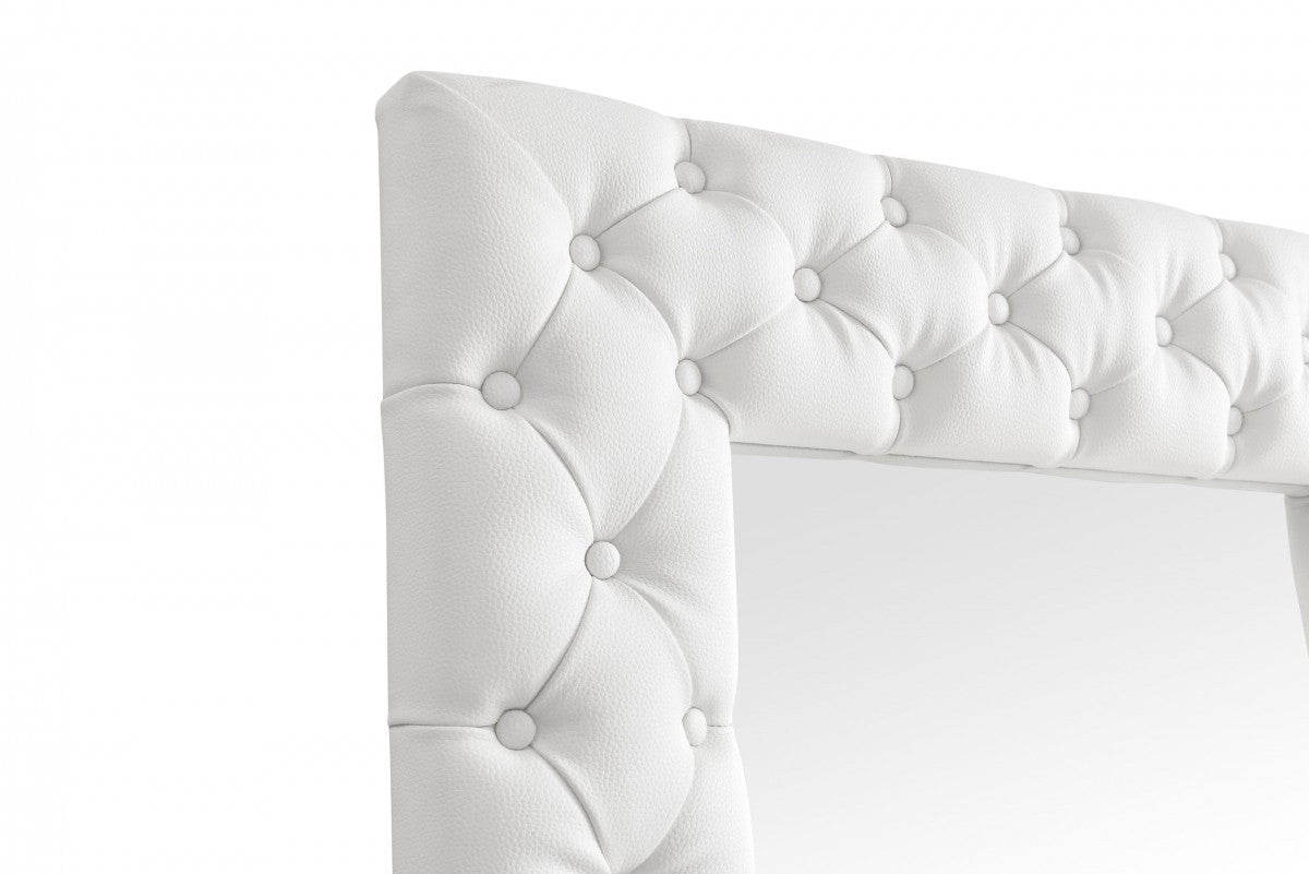 80" White Faux Leather Framed Leaning Accent Mirror