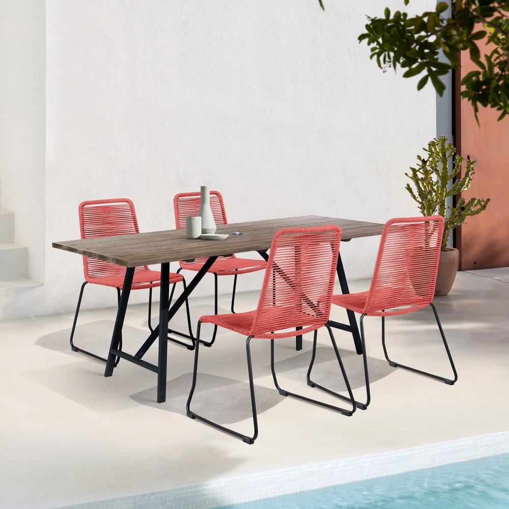 Five Piece Brown and Black Solid Wood Dining Set with Four Chairs