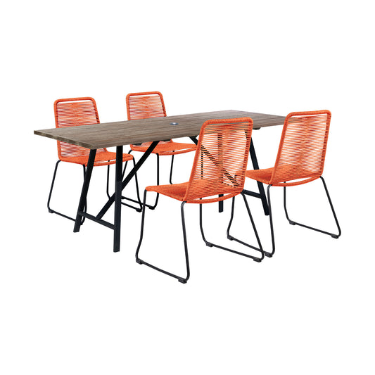 Five Piece Brown and Black Solid Wood Dining Set with Four Chairs