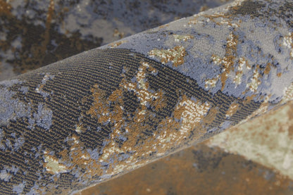 8' X 10' Brown Blue And Ivory Abstract Distressed Area Rug