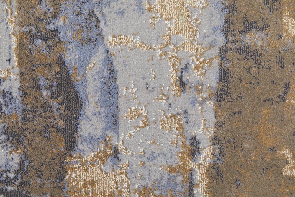 9' X 12' Brown Blue And Ivory Abstract Distressed Area Rug