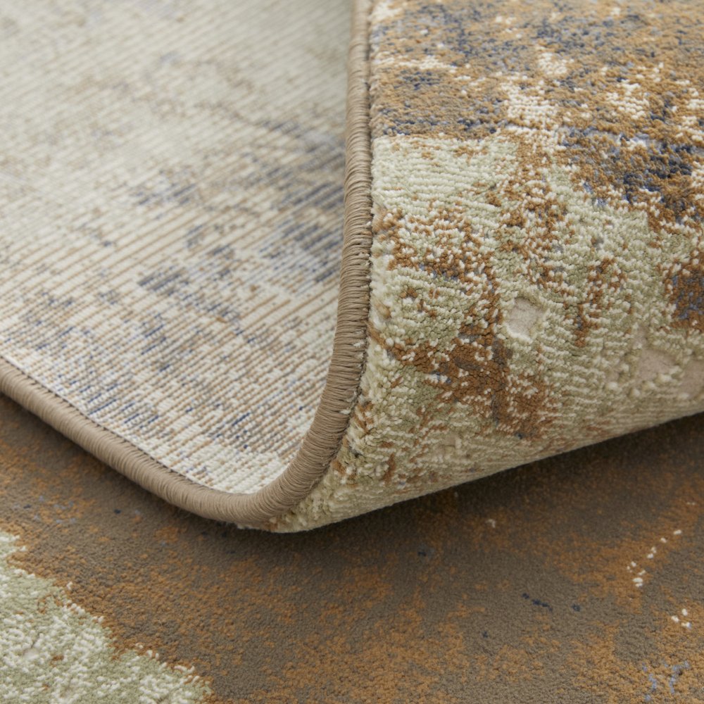 9' X 12' Brown Blue And Ivory Abstract Distressed Area Rug