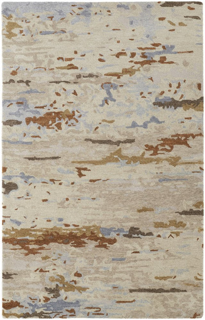 4' X 6' Ivory Blue And Brown Wool Abstract Tufted Handmade Stain Resistant Area Rug