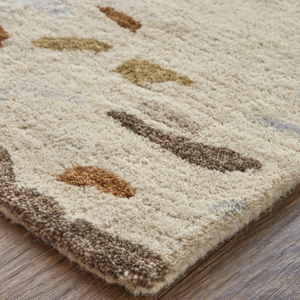 4' X 6' Ivory Blue And Brown Wool Abstract Tufted Handmade Stain Resistant Area Rug