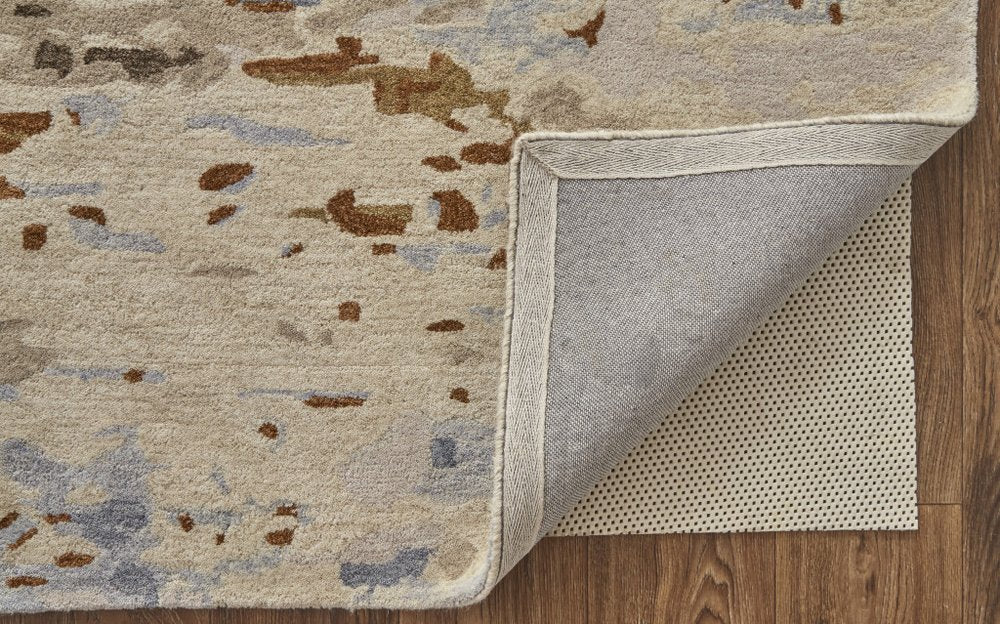 4' X 6' Ivory Blue And Brown Wool Abstract Tufted Handmade Stain Resistant Area Rug