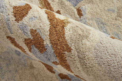 9' X 12' Ivory Blue And Brown Wool Abstract Tufted Handmade Stain Resistant Area Rug