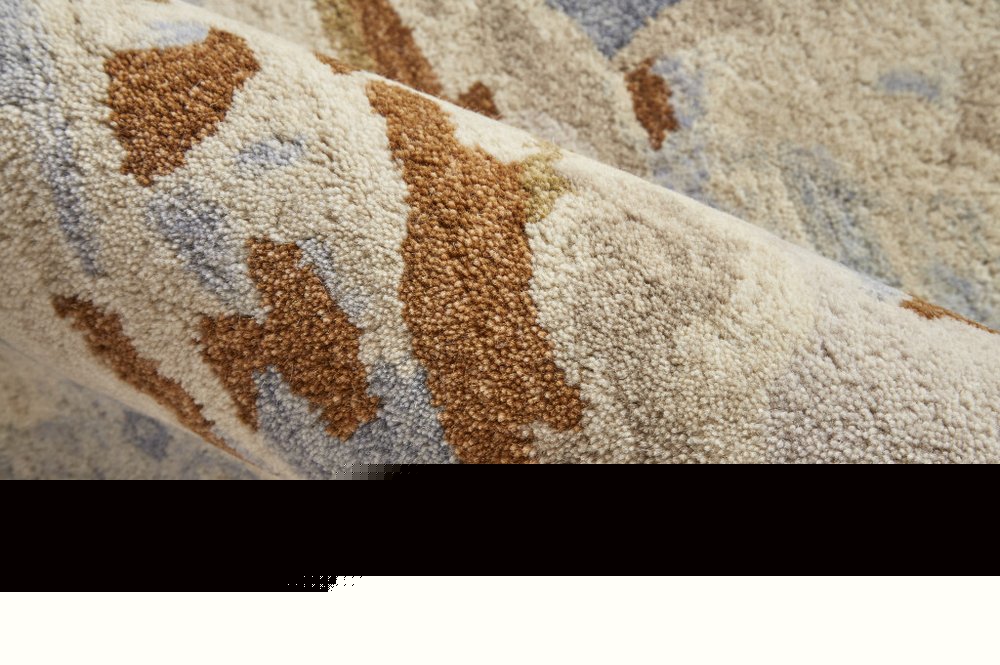 4' X 6' Ivory Blue And Brown Wool Abstract Tufted Handmade Stain Resistant Area Rug