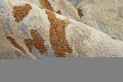 4' X 6' Ivory Blue And Brown Wool Abstract Tufted Handmade Stain Resistant Area Rug