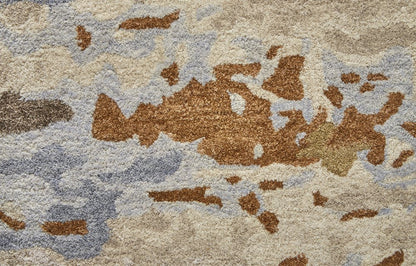 9' X 12' Ivory Blue And Brown Wool Abstract Tufted Handmade Stain Resistant Area Rug