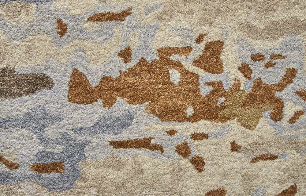 4' X 6' Ivory Blue And Brown Wool Abstract Tufted Handmade Stain Resistant Area Rug