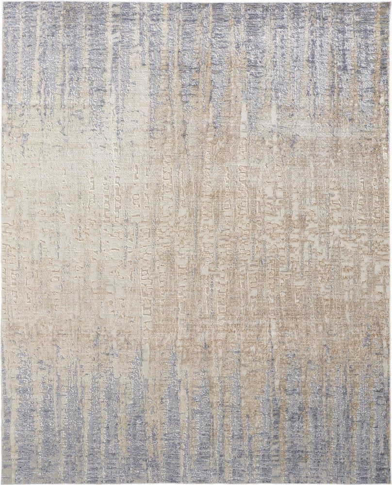 4' X 6' Tan And Blue Abstract Distressed Area Rug