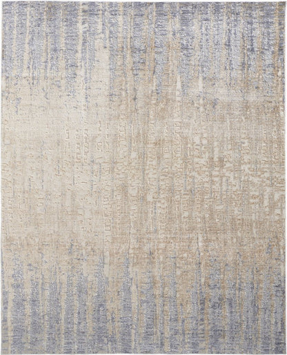 4' X 6' Tan And Blue Abstract Distressed Area Rug