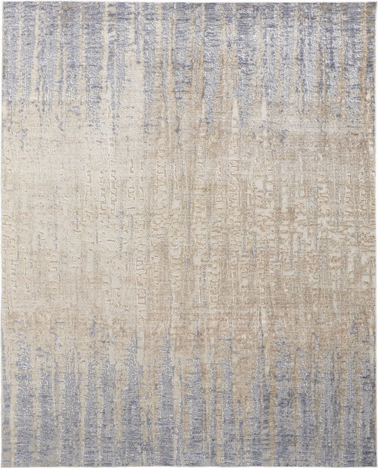 4' X 6' Tan And Blue Abstract Distressed Area Rug