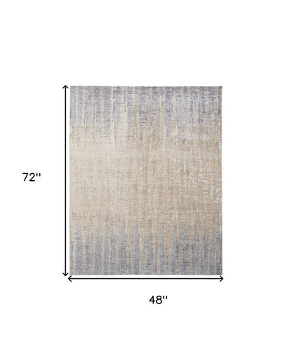 4' X 6' Tan And Blue Abstract Distressed Area Rug