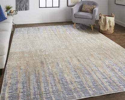 4' X 6' Tan And Blue Abstract Distressed Area Rug