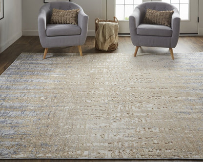 4' X 6' Tan And Blue Abstract Distressed Area Rug