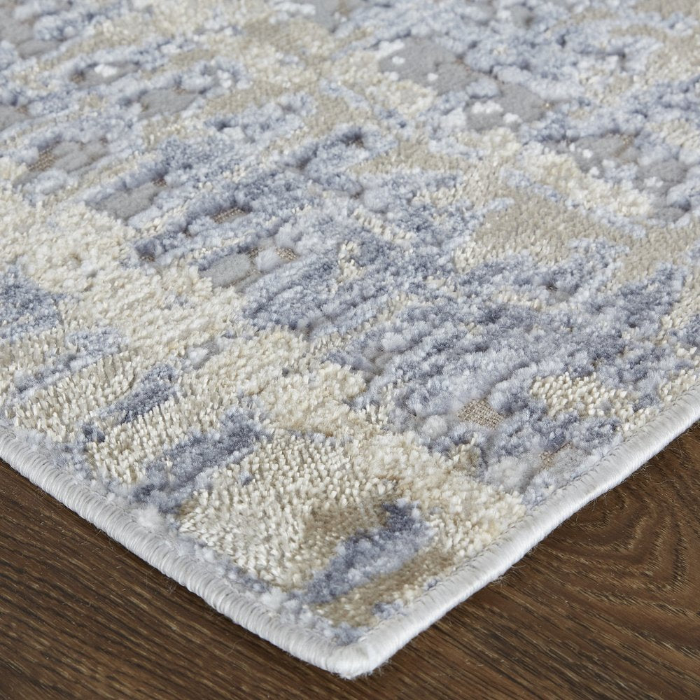 4' X 6' Tan And Blue Abstract Distressed Area Rug