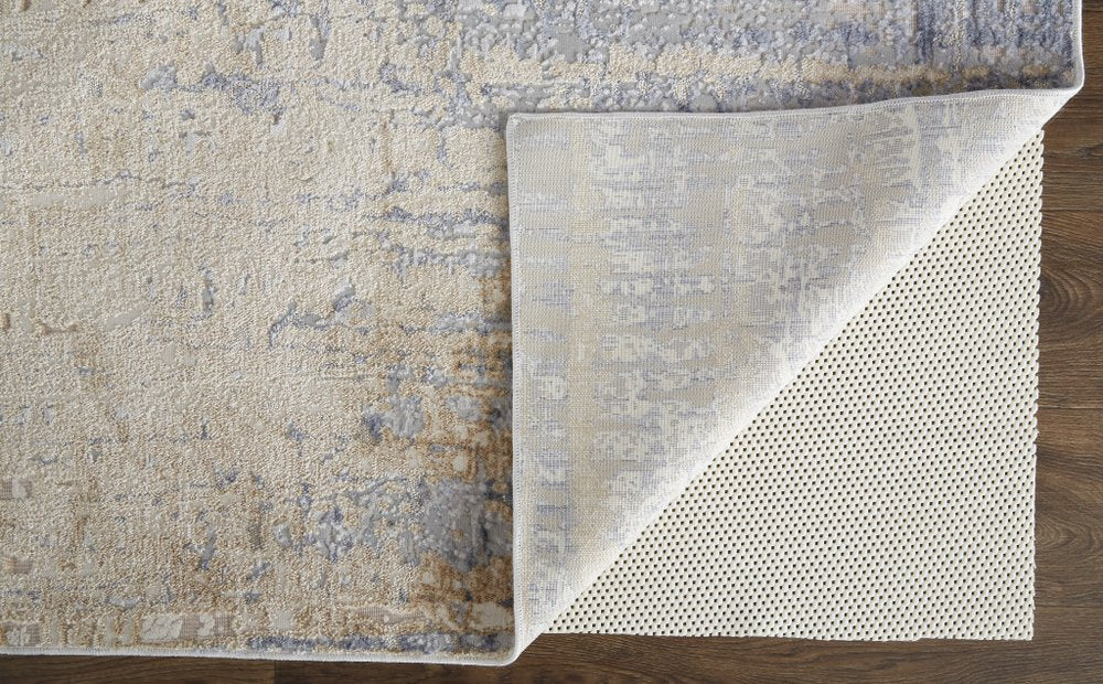 4' X 6' Tan And Blue Abstract Distressed Area Rug