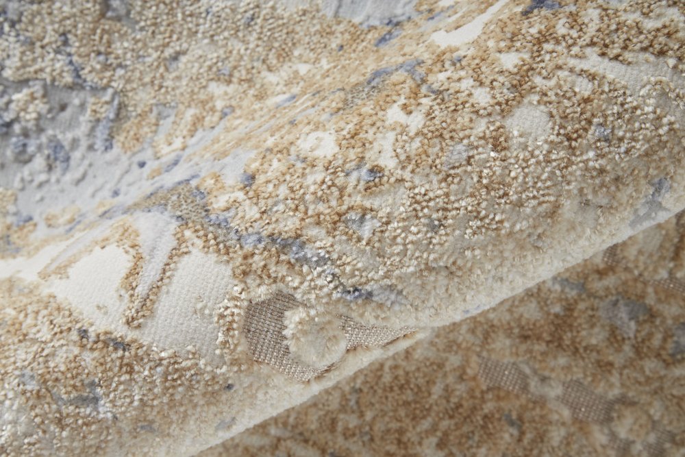 4' X 6' Tan And Blue Abstract Distressed Area Rug