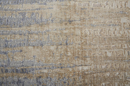 5' X 8' Tan And Blue Abstract Distressed Area Rug