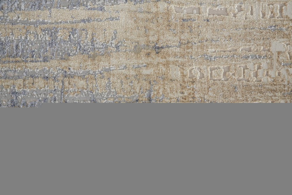 4' X 6' Tan And Blue Abstract Distressed Area Rug