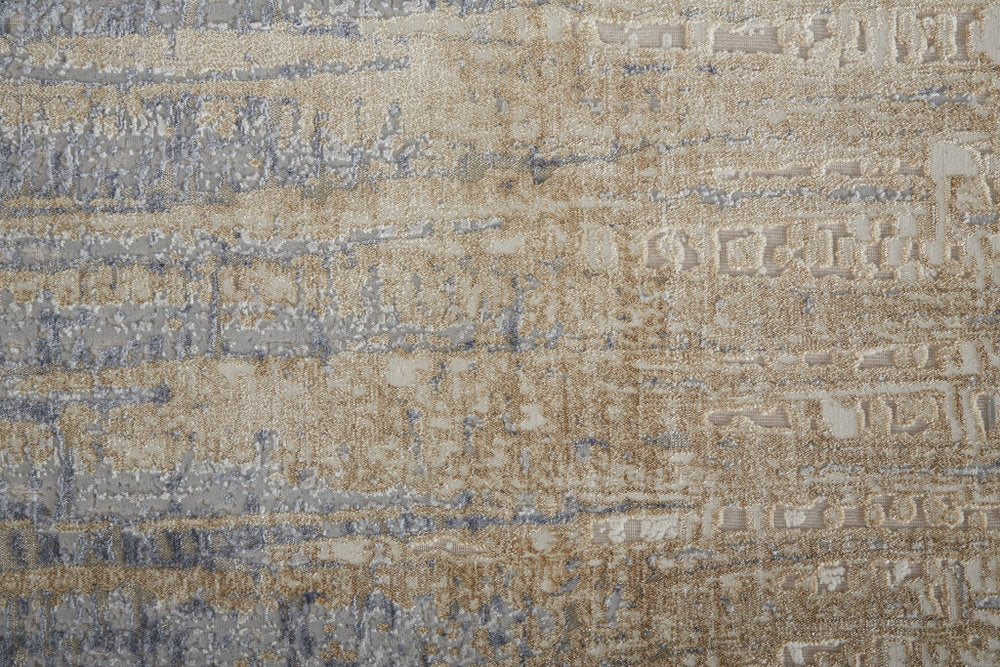 4' X 6' Tan And Blue Abstract Distressed Area Rug