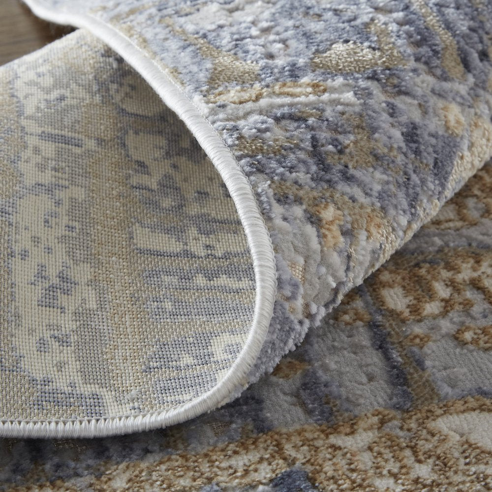 5' X 8' Tan And Blue Abstract Distressed Area Rug