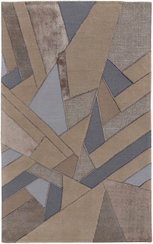 9' X 12' Tan Brown And Blue Wool Geometric Tufted Handmade Area Rug