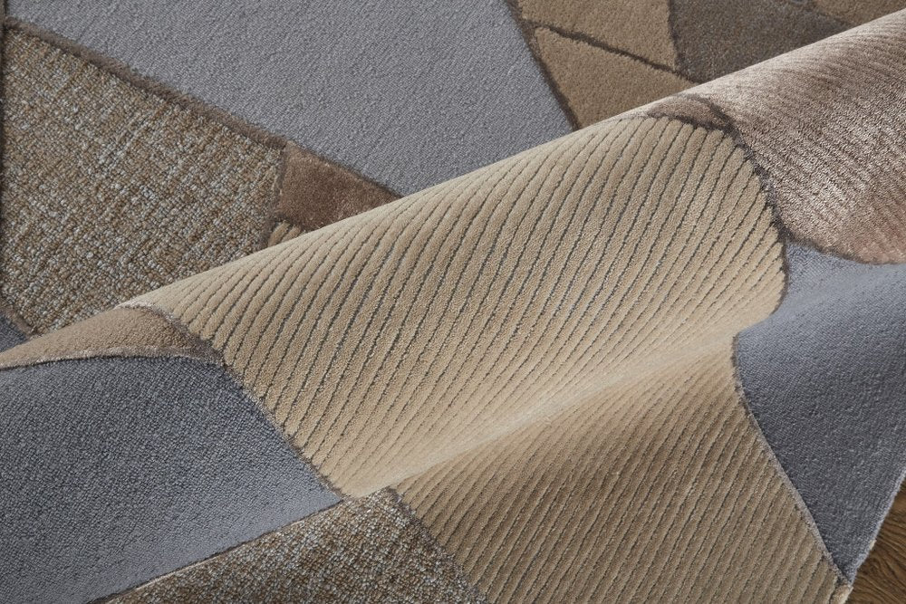 9' X 12' Tan Brown And Blue Wool Geometric Tufted Handmade Area Rug