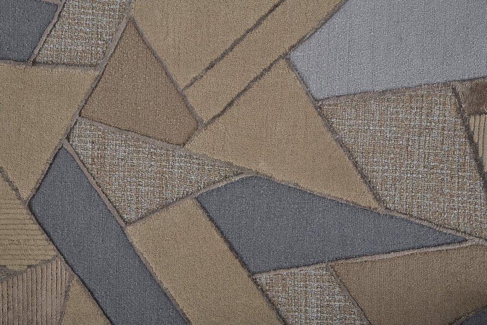 9' X 12' Tan Brown And Blue Wool Geometric Tufted Handmade Area Rug