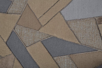 9' X 12' Tan Brown And Blue Wool Geometric Tufted Handmade Area Rug