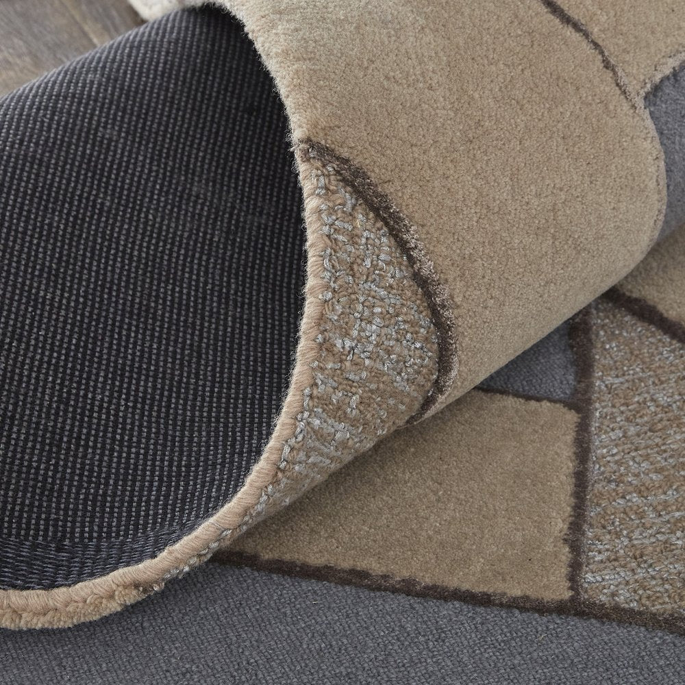 9' X 12' Tan Brown And Blue Wool Geometric Tufted Handmade Area Rug