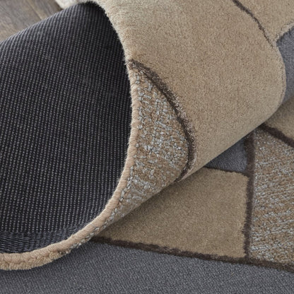 9' X 12' Tan Brown And Blue Wool Geometric Tufted Handmade Area Rug