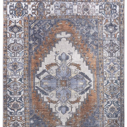 9' X 12' Blue And Ivory Floral Medallion Area Rug